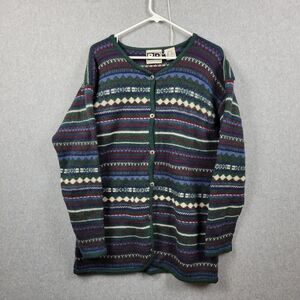 BP. Nordstrom 100% Wool Green Blue Striped LS Button Up Sweater Women's Large